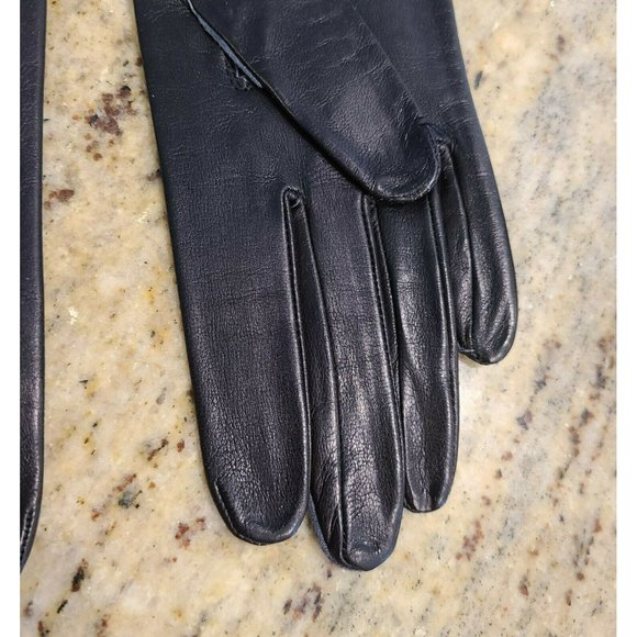 Vintage Black Soft Leather 8.5" Long Lined Gloves. Women's 6.5 Small - Picture 7 of 11